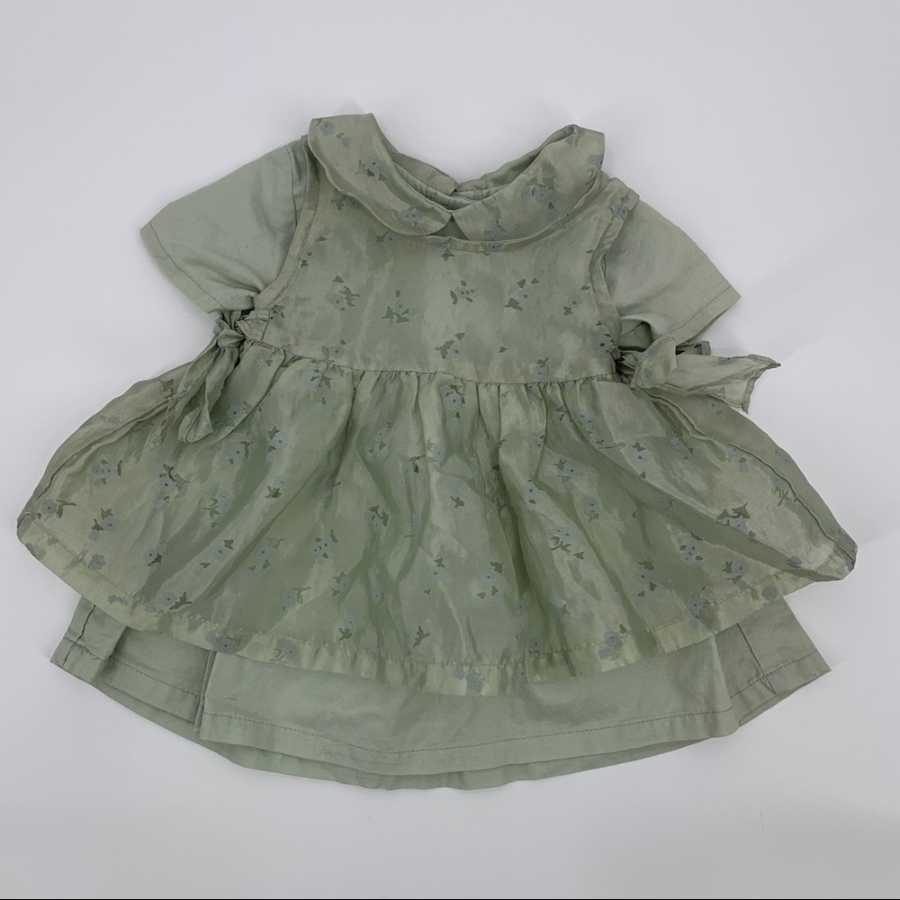 Rose Cottage Green Dress With Removable Organza Layered Top Size 6-9 Months